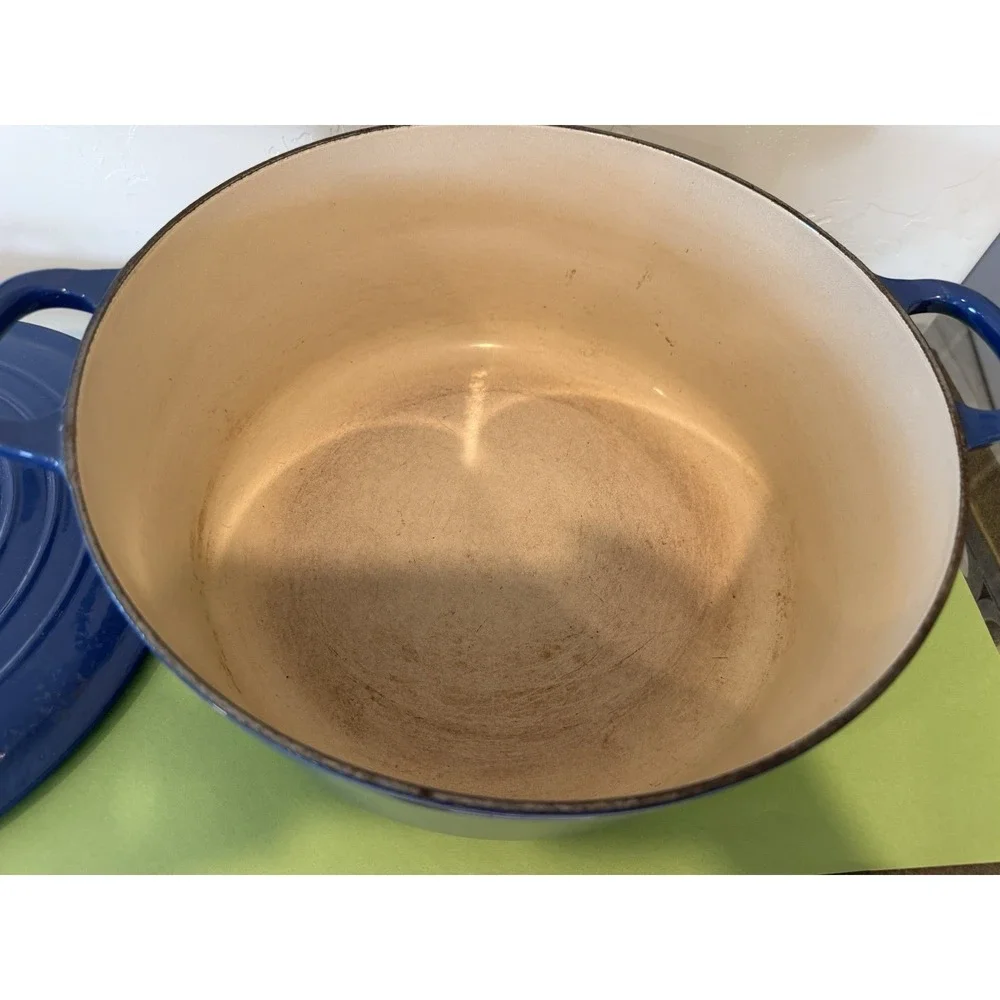 Vintage Le Creuset Cobalt Blue Round Cast Iron Dutch Oven Pot 28 7.25 Qt France